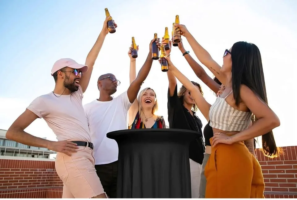 6 Packs Black Round Cocktail Table Skirt 32'x43' image indicator(6)