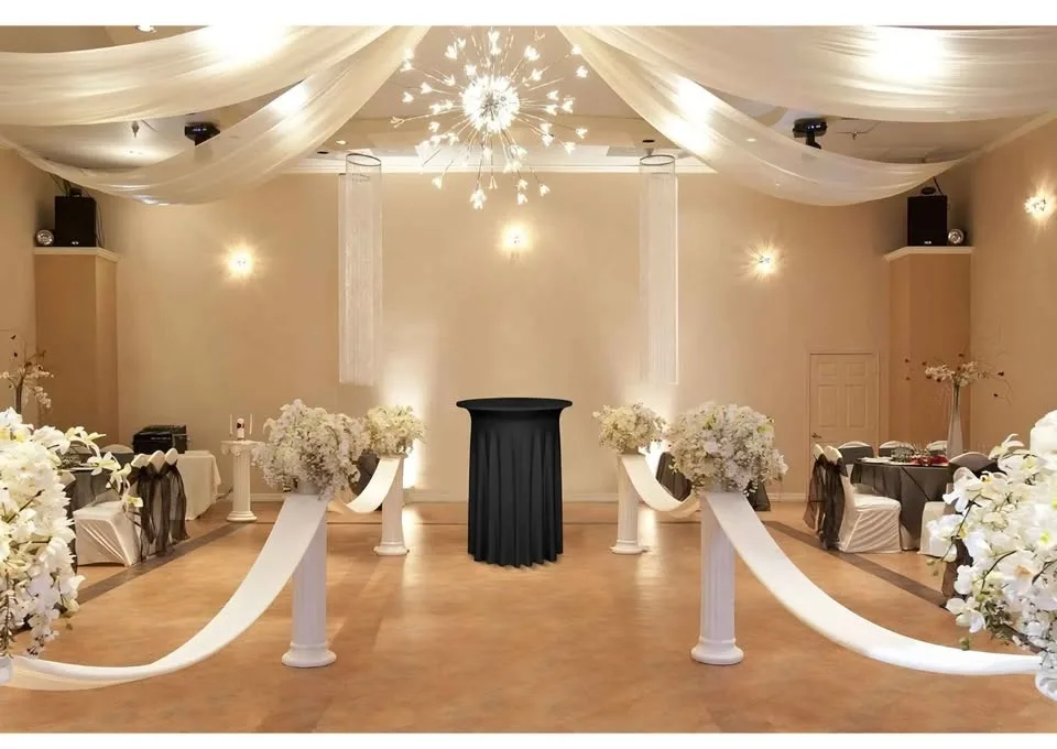 6 Packs Black Round Cocktail Table Skirt 32'x43' image indicator(7)