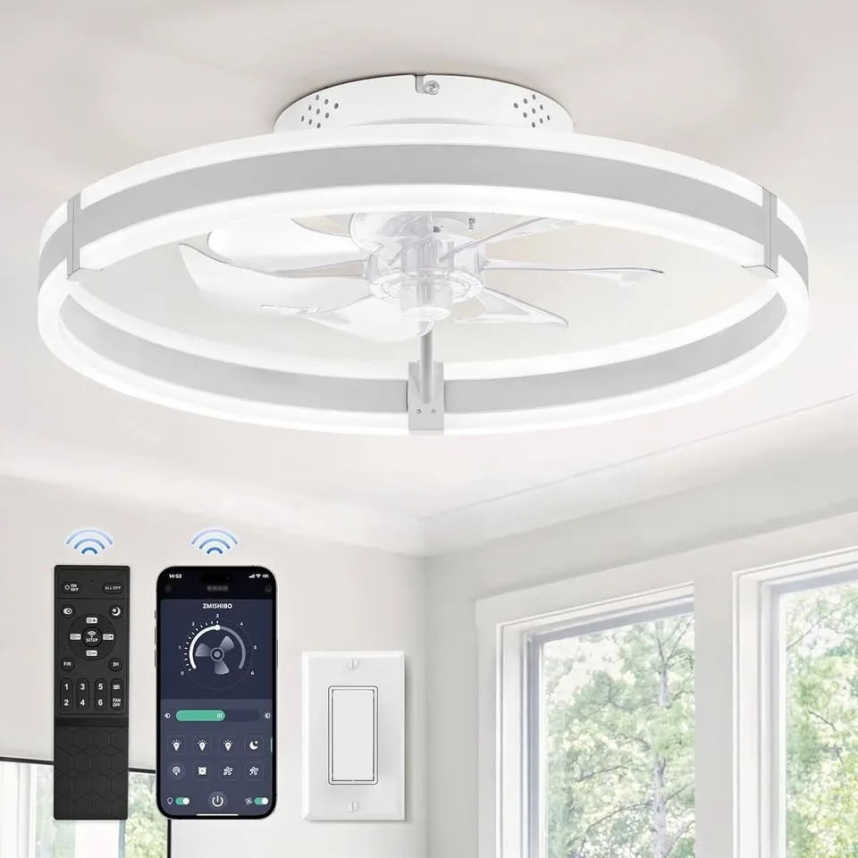 Hordxin Flush Mount Ceiling Fans with Lights and Remote