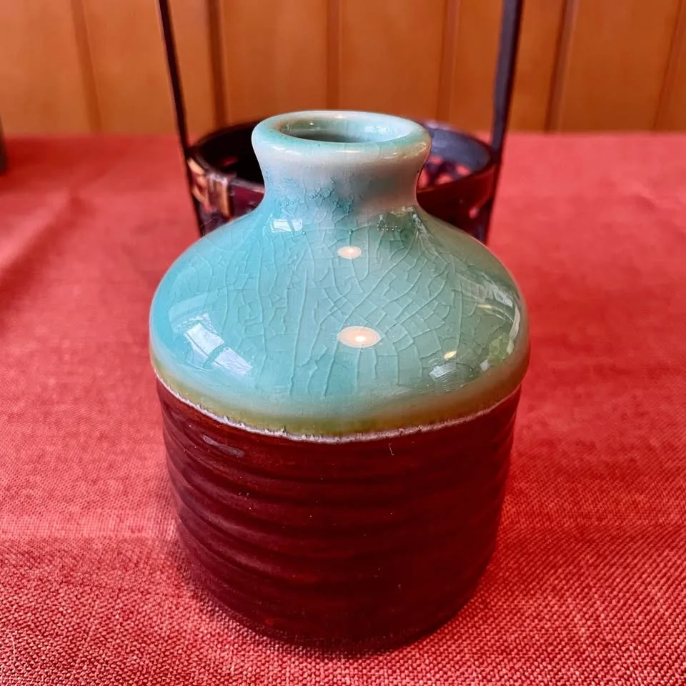 Vintage Japanese Flower Vase with Bamboo Basket image indicator(3)