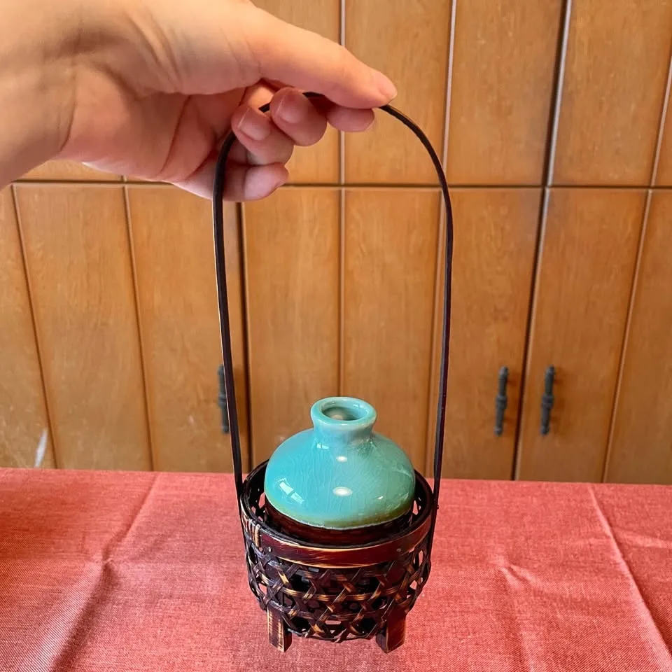Vintage Japanese Flower Vase with Bamboo Basket image indicator(6)
