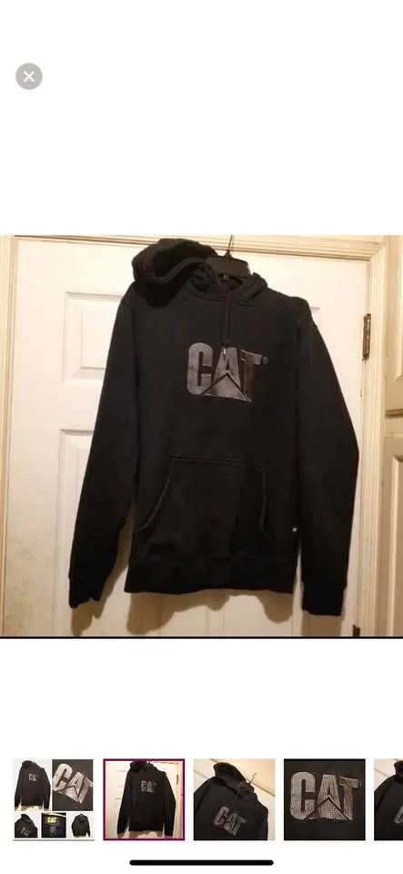 Caterpillar Hoodie Mens Large Black Construction Sweatshirt CAT image indicator(2)