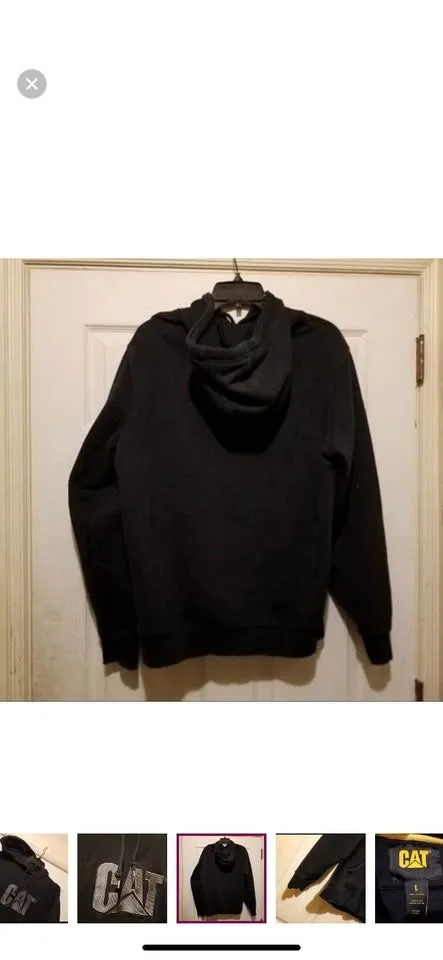 Caterpillar Hoodie Mens Large Black Construction Sweatshirt CAT image indicator(5)