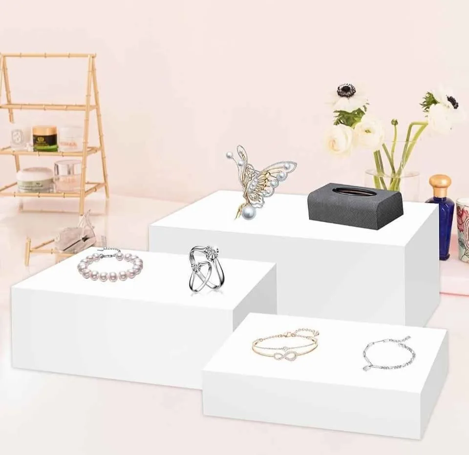 3 Pack White Buffet Food Risers, Large Size Acrylic Display Box image indicator(7)