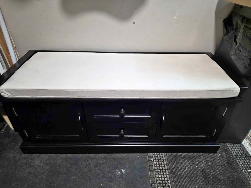 Storage Bench with Cushion, 4-Door Shoe Cabinet