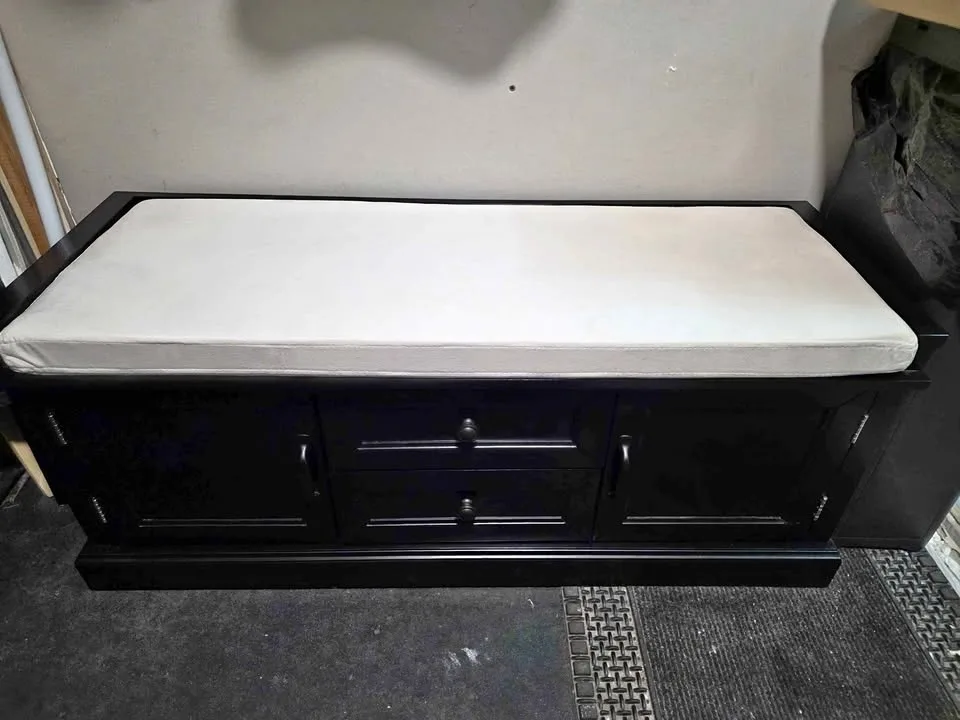 Storage Bench with Cushion, 4-Door Shoe Cabinet