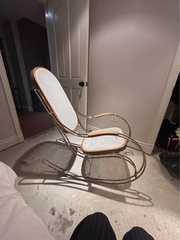 Vintage Brass & Cane Rocking Chair - photo 3