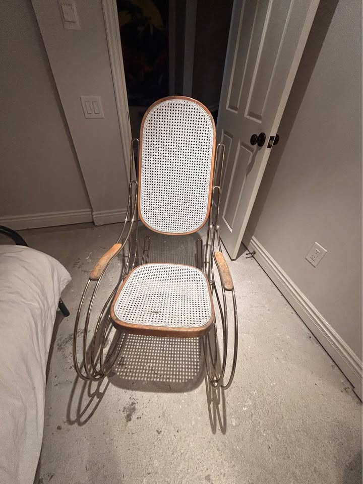 Vintage Brass & Cane Rocking Chair - photo 4