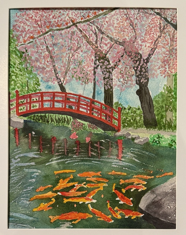 Original Watercolour - Cherry Blossom Bridge - photo 2