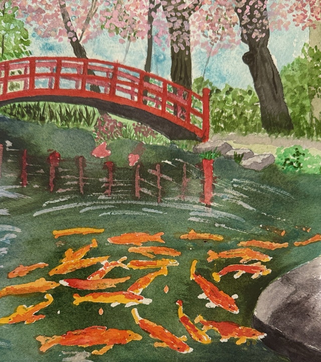 Original Watercolour - Cherry Blossom Bridge - photo 3