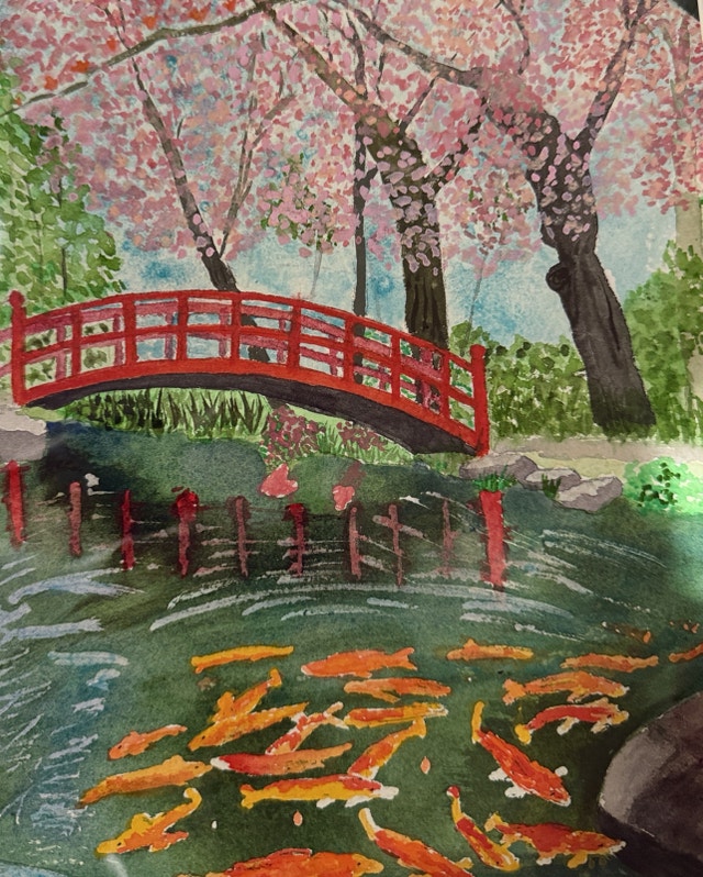 Original Watercolour - Cherry Blossom Bridge - photo 4
