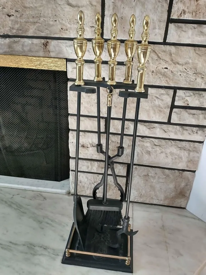 RARE VINTAGE Fireplace Tool Set and Stand; READ FULL Desc image indicator(2)