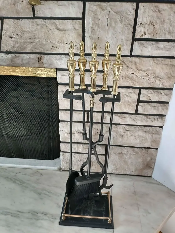 RARE VINTAGE Fireplace Tool Set and Stand; READ FULL Desc image indicator(6)