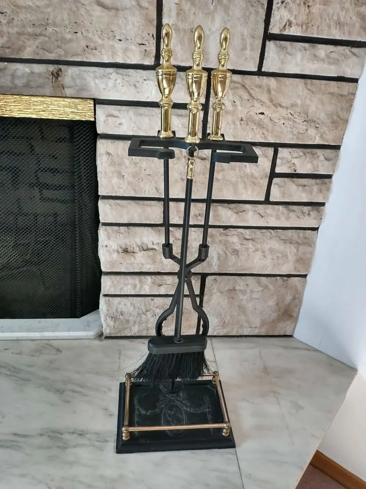 RARE VINTAGE Fireplace Tool Set and Stand; READ FULL Desc image indicator(7)