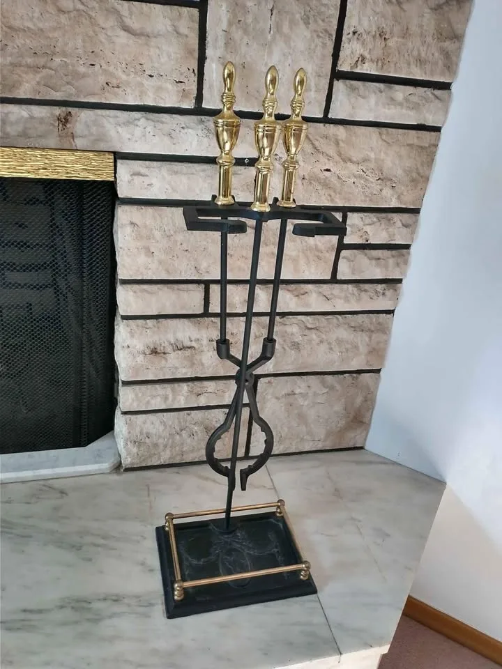 RARE VINTAGE Fireplace Tool Set and Stand; READ FULL Desc image indicator(8)