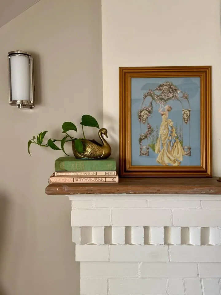 Framed Vintage Rose of Sharon Cross Stitch Art image indicator(2)