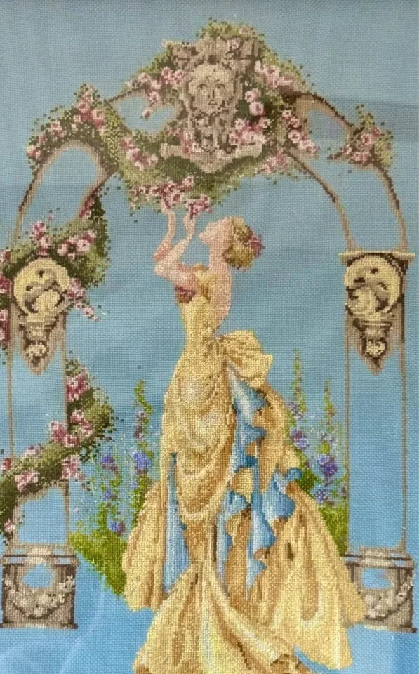 Framed Vintage Rose of Sharon Cross Stitch Art image indicator(4)