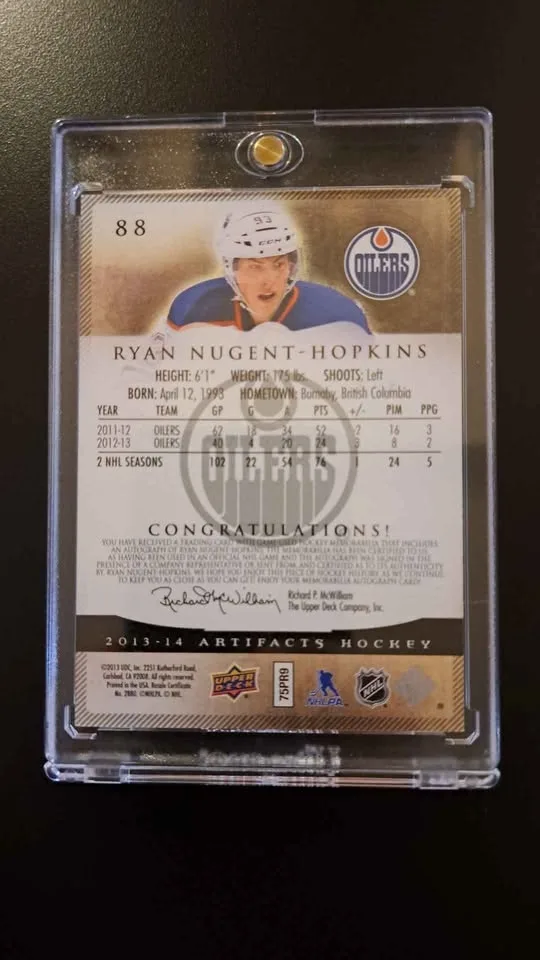 2013-14 Upper Deck artifacts, Ryan Nugent-Hopkins image indicator(5)