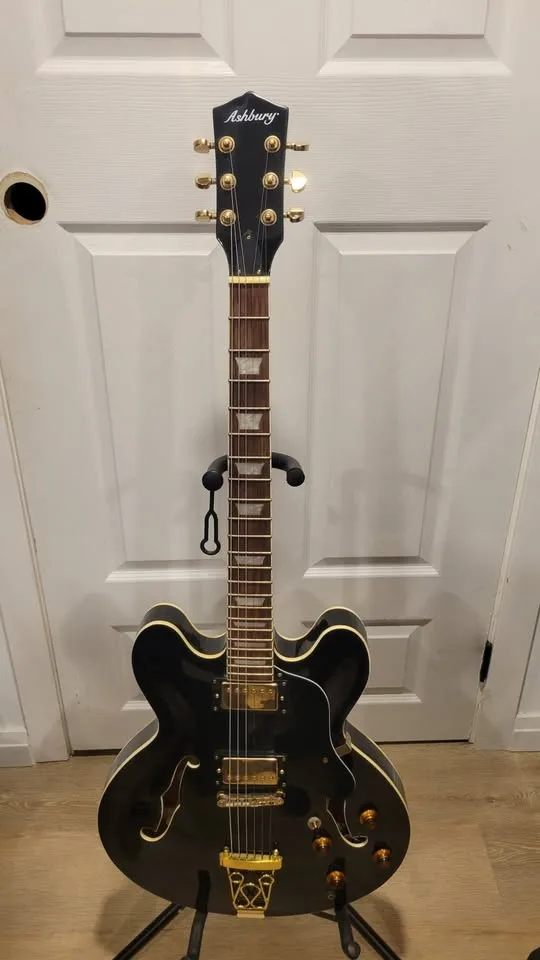 $250 Ashbury Semi-Hollow Body - Ebony Black - Neck Crack image indicator(3)