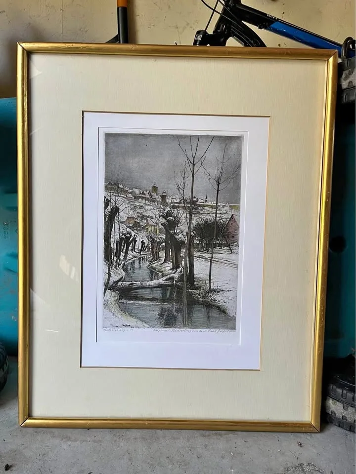 Framed, Signed Pen and Ink Drawing 16” x 20”