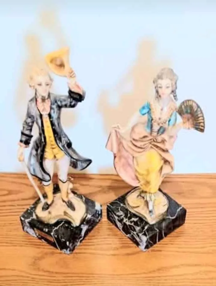 Vtg.Italian Hand Carved Rococo Lady & Gentleman with Carrara Mar image indicator(2)