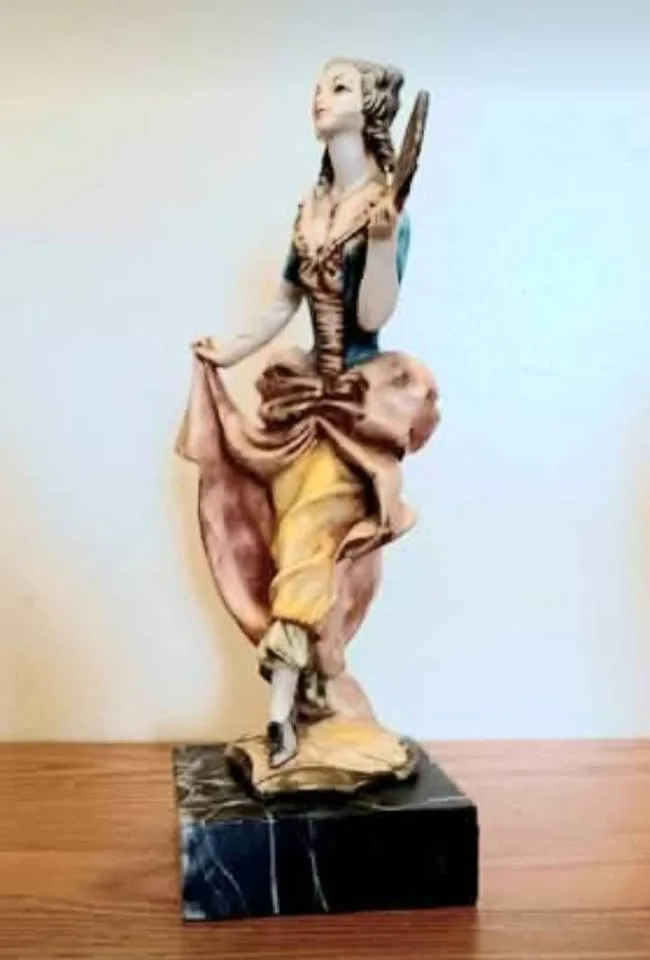 Vtg.Italian Hand Carved Rococo Lady & Gentleman with Carrara Mar image indicator(8)