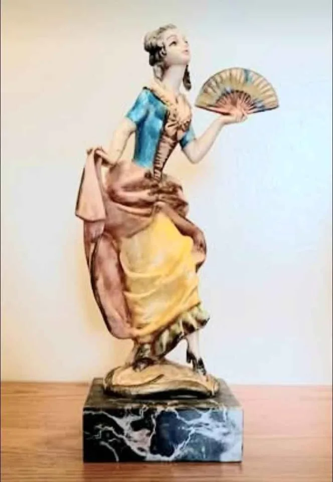 Vtg.Italian Hand Carved Rococo Lady & Gentleman with Carrara Mar image indicator(9)