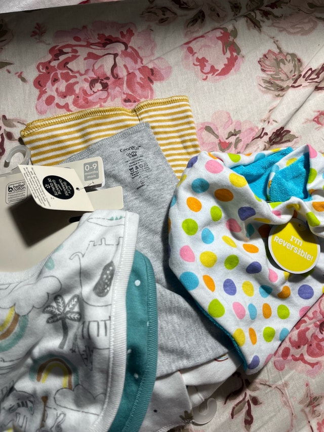 Brand new bibs and burp cloths