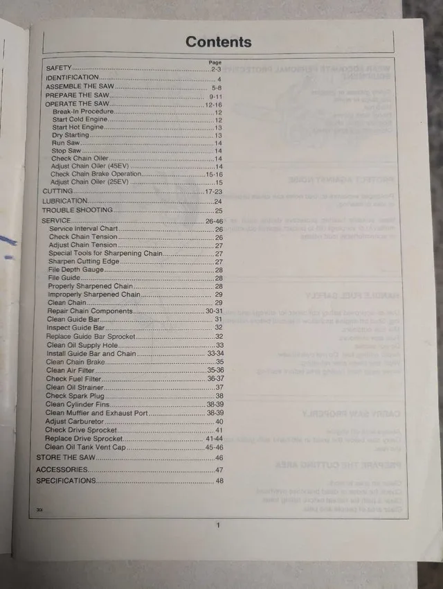 John Deere chainsaw operators manual, 25ev and 45ev image indicator(3)