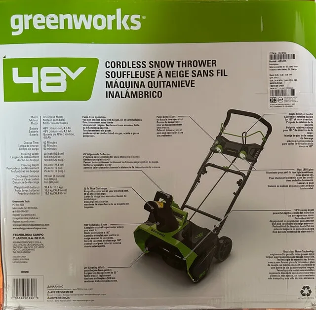 Greenworks 48V Snow Thrower 20" w/ 4AH & Charger image indicator(9)