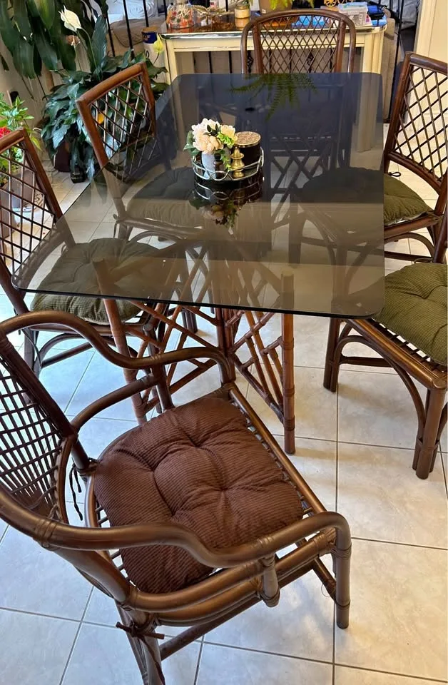 Rattan and bamboo vintage dining table (6 chairs) retail $2500