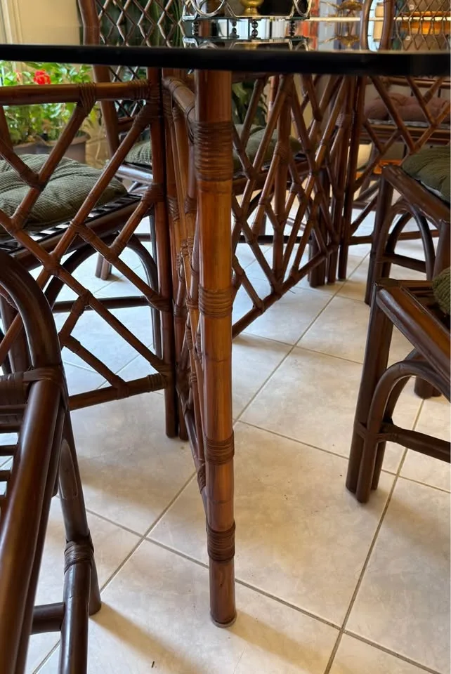 Rattan and bamboo vintage dining table (6 chairs) retail $2500 image indicator(4)