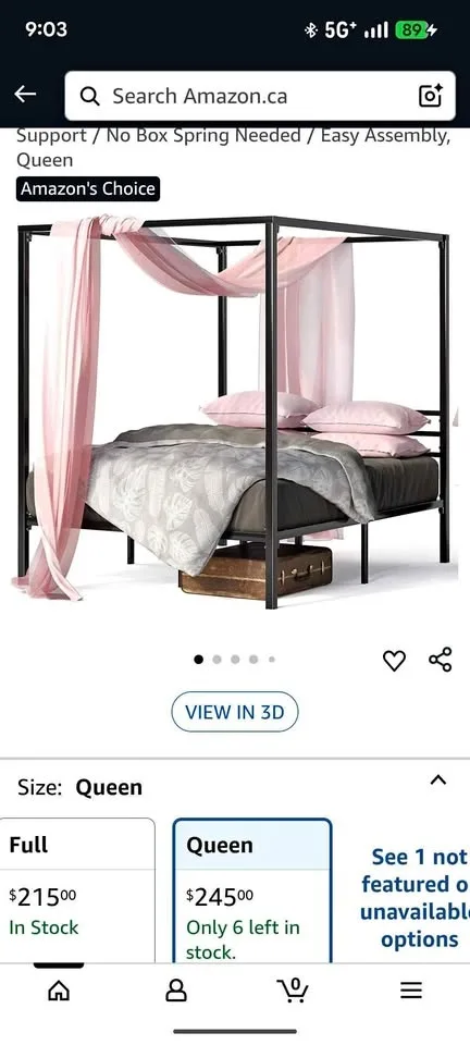 Queen size canopy bed
