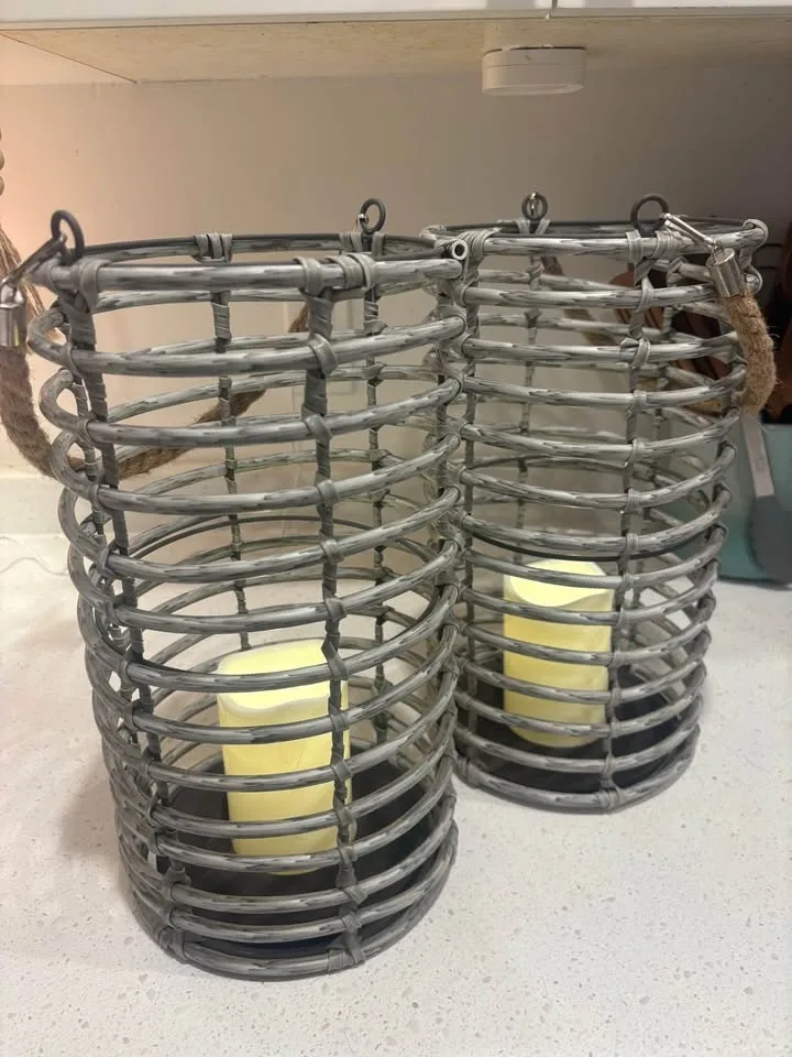 Pair of plastic wicker lanterns. image indicator(2)