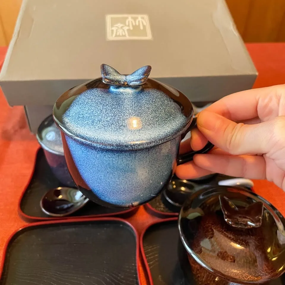 Butterfly Lidded Soup Cups Set of 4 w Spoons & Trays image indicator(7)