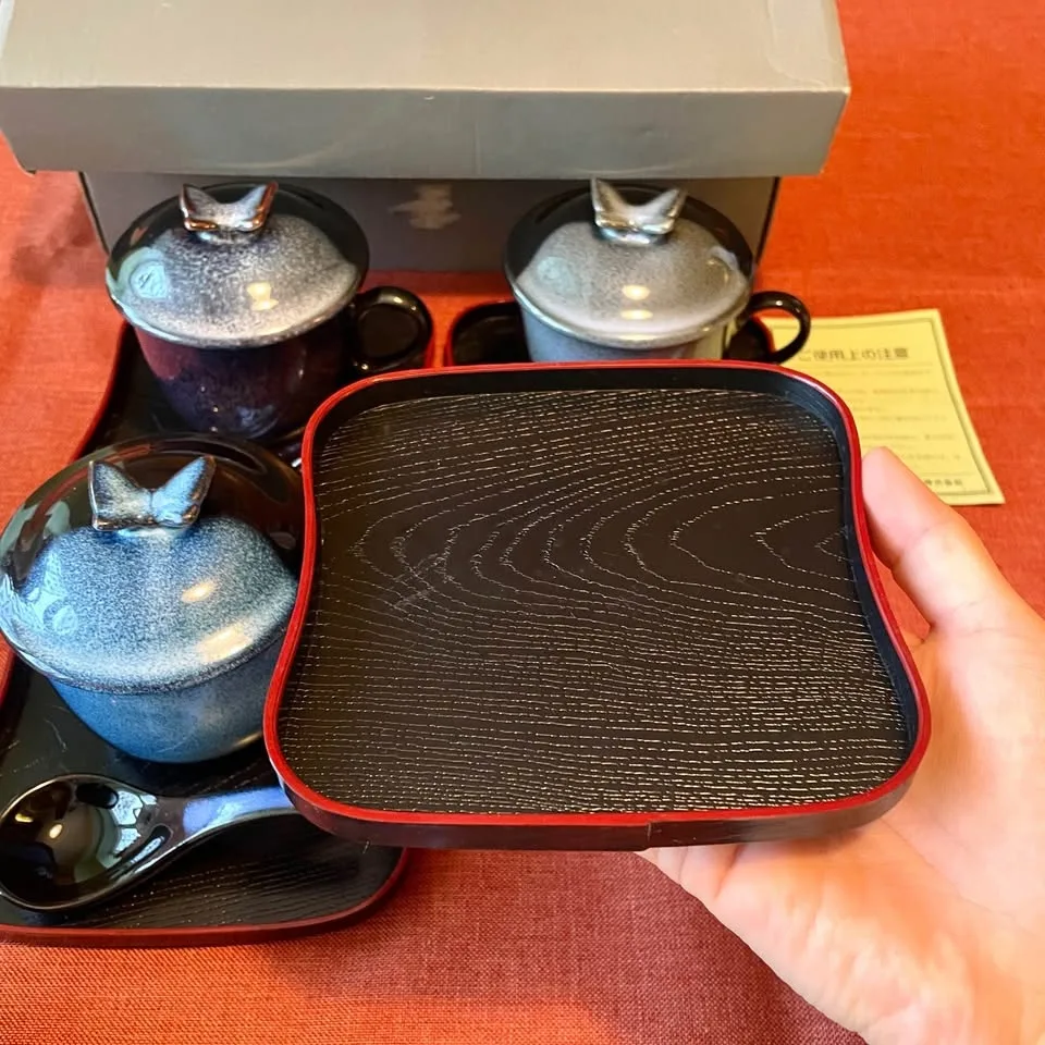 Butterfly Lidded Soup Cups Set of 4 w Spoons & Trays image indicator(8)