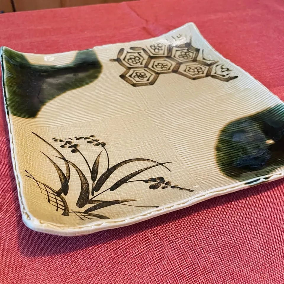 Vintage Japanese “Oribe” Square Serving Plate image indicator(2)