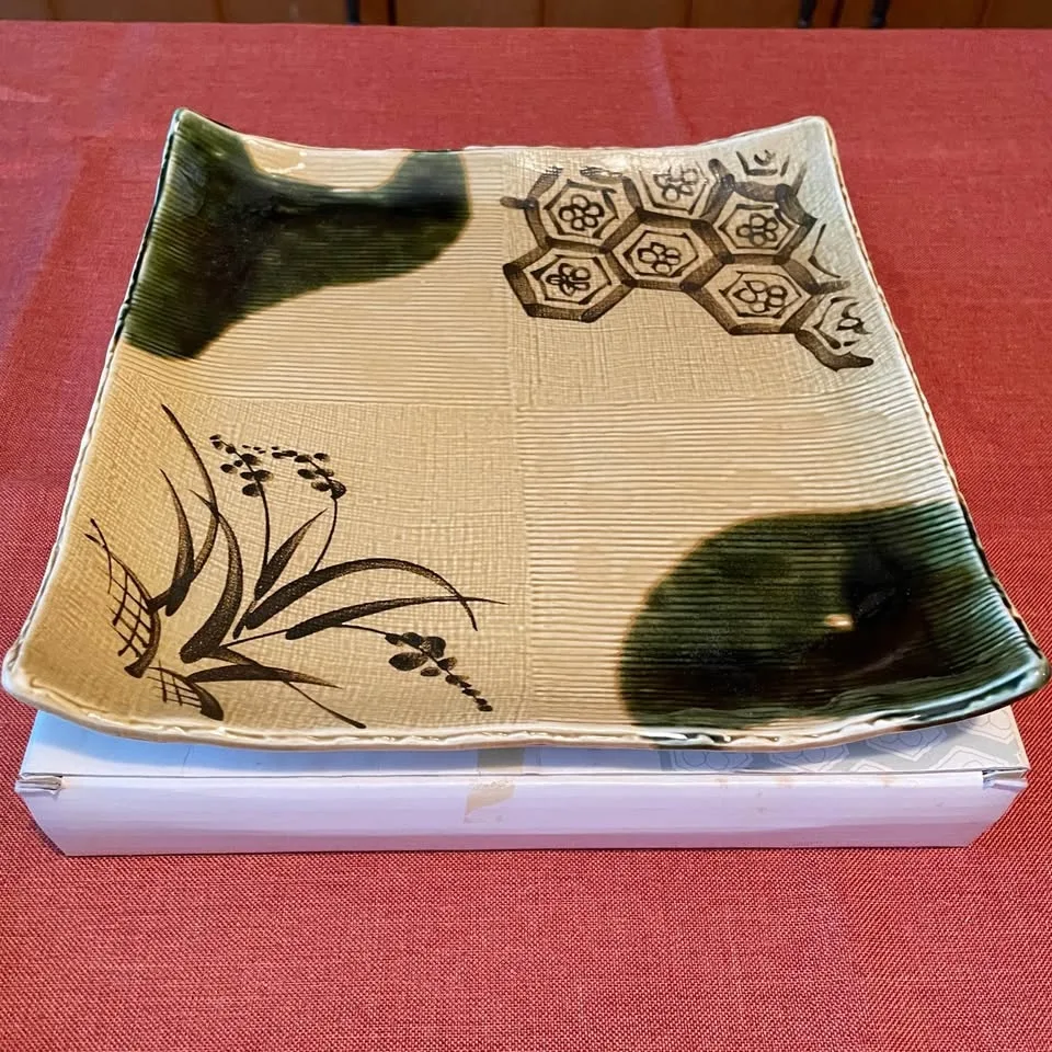 Vintage Japanese “Oribe” Square Serving Plate image indicator(7)