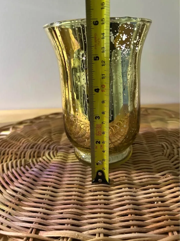 Mercury glass in gold candle holder. image indicator(2)