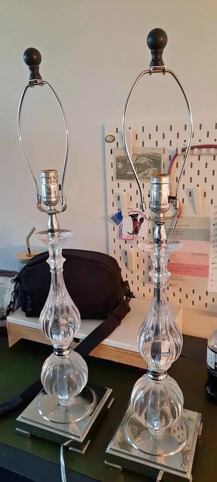 Pair of lamps with dark gold fabric shades