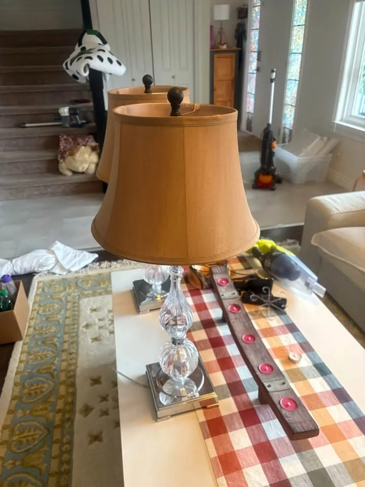 Pair of lamps with dark gold fabric shades image indicator(4)