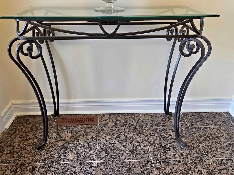 Console Table Solid Wrought Iron & Glass Entryway /Hallway