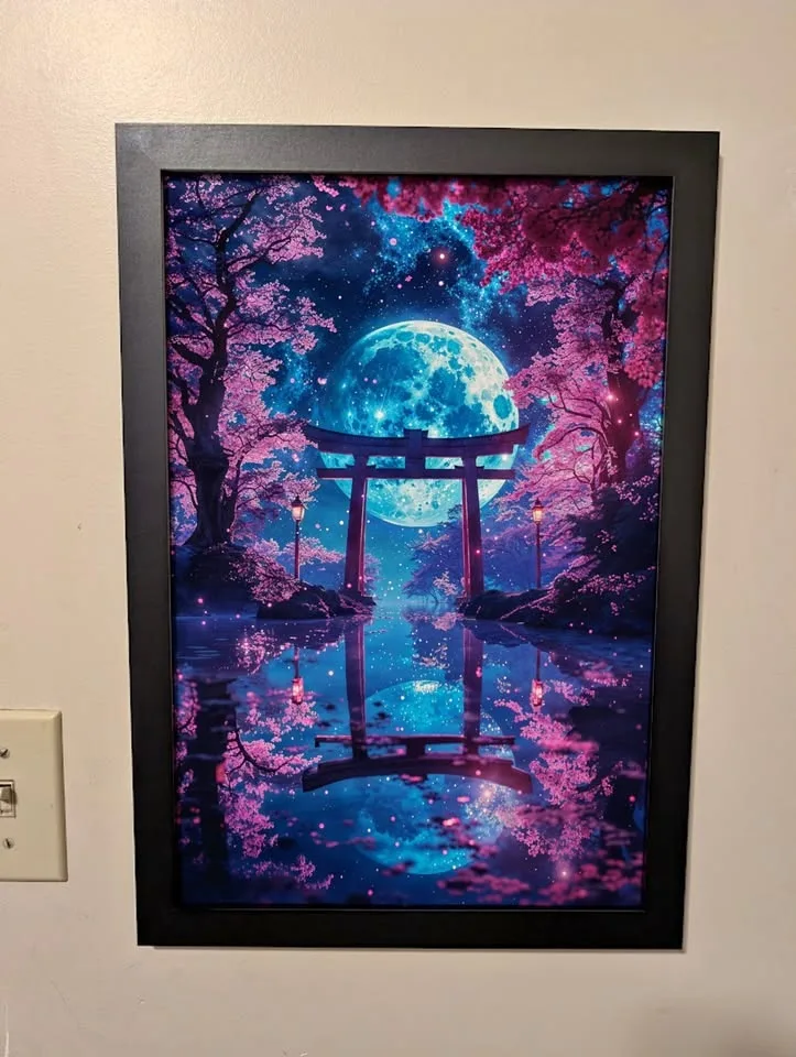 Enchanted Moonlit Torii | Framed Poster 12 x 18 inches