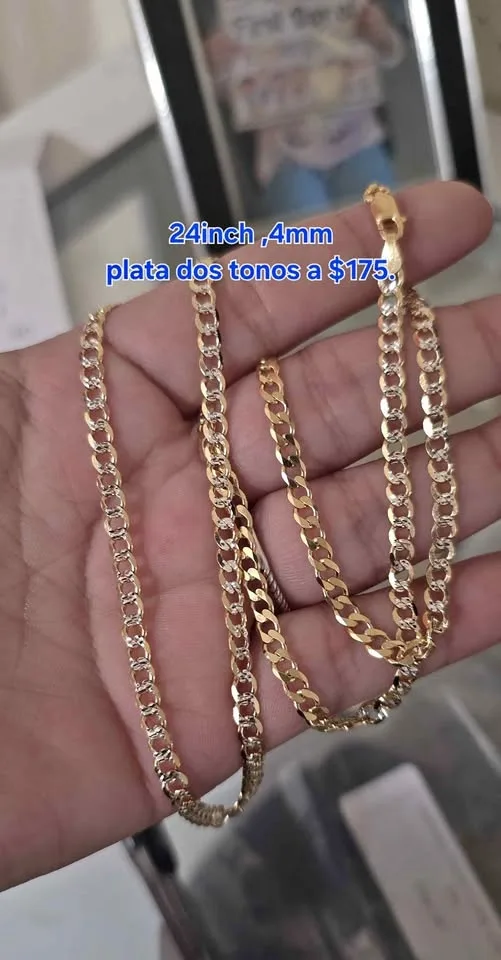 Two-tone silver chain 24inch 4mm Plata italiana