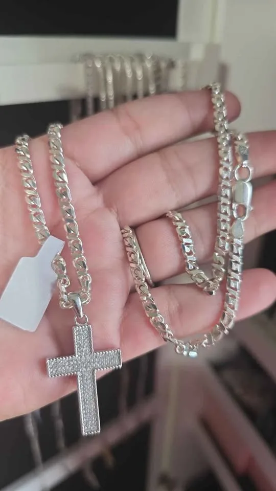 Silver solida Cadena y dije 22inch image indicator(2)