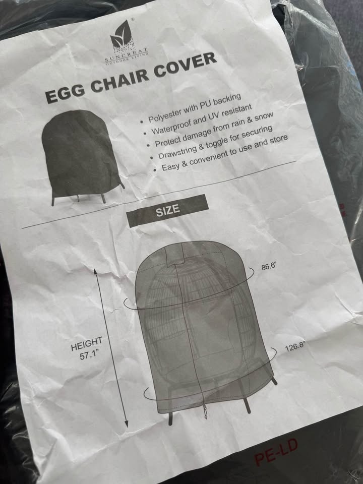 Lawn Egg Chair Cover, Patio Furniture Cover, Medium Size, Black - photo 2