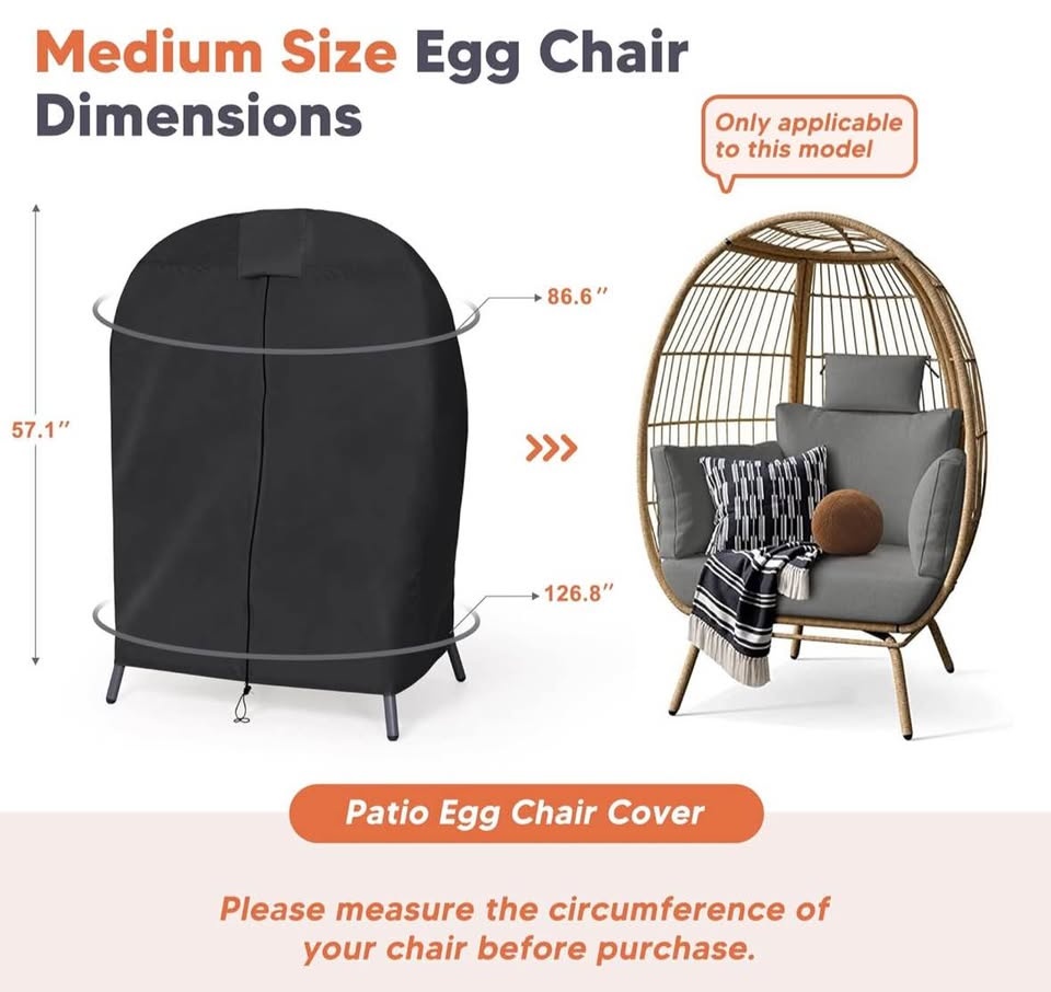 Lawn Egg Chair Cover, Patio Furniture Cover, Medium Size, Black - photo 5