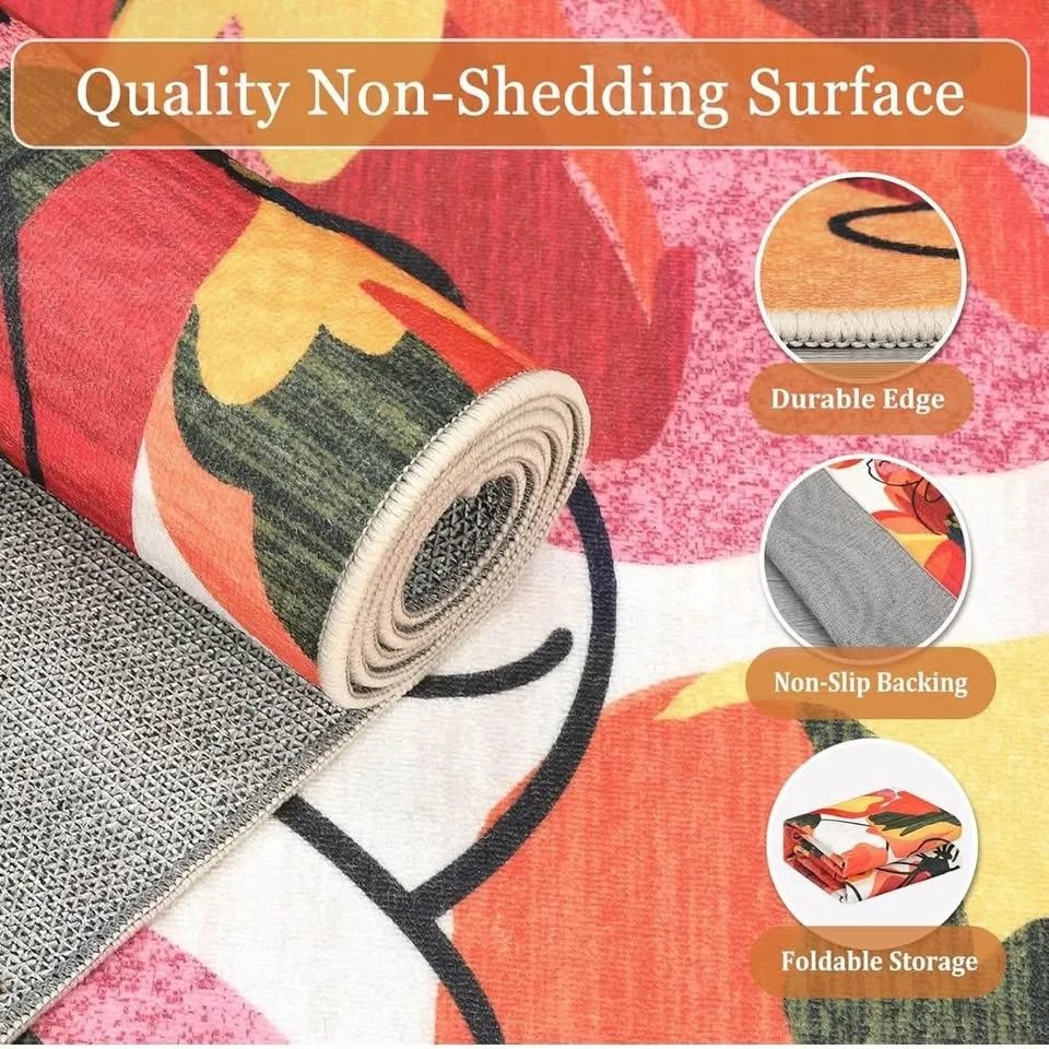 Modern Bright Floral Non-Slip Washable Area Rugs 5x7 image indicator(5)