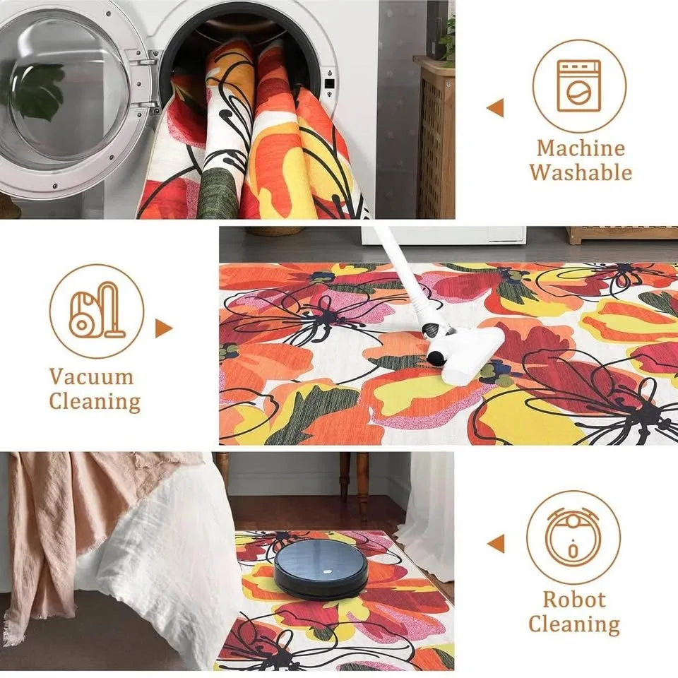 Modern Bright Floral Non-Slip Washable Area Rugs 5x7 image indicator(6)