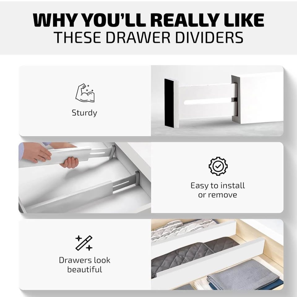 4 pcs Bamboo Drawer Dividers, White Kitchen Bedroom Organizer - photo 5
